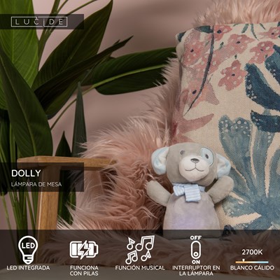 Lucide DOLLY - Lámpara de mesa Infantil - Batería/pilas - LED - 1x3W 2700K - Con función de música - Gris